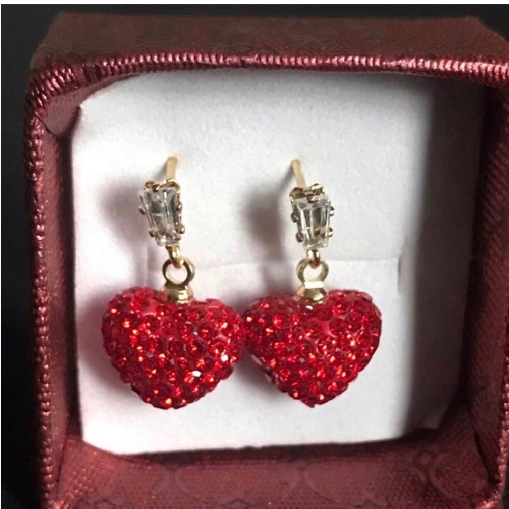 Red Crystal Heart Drop Earrings